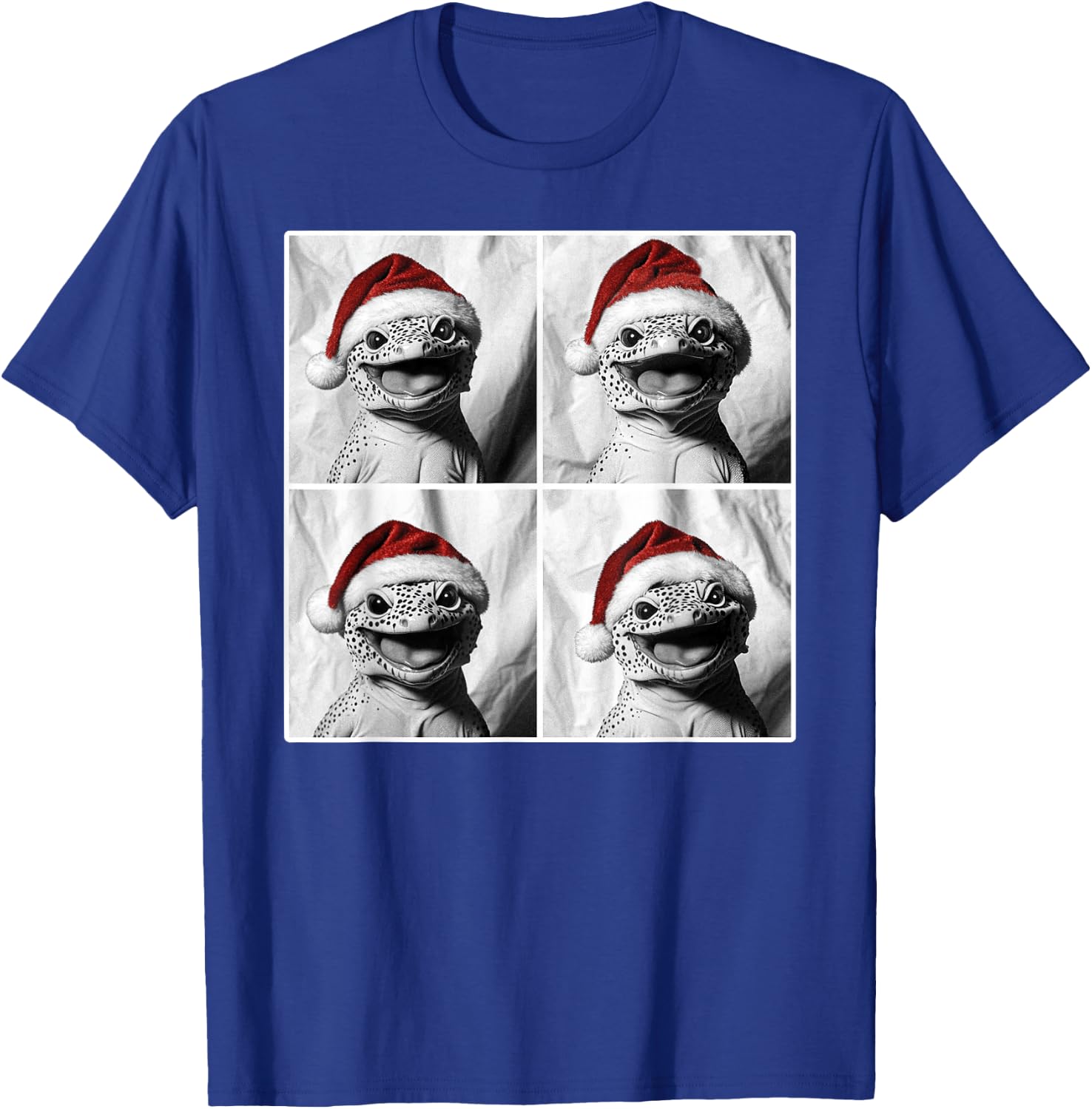 Funny Leopard Gecko in Santa Hat Christmas Photobooth Selfie T-Shirt - T-Shirt | Royal
