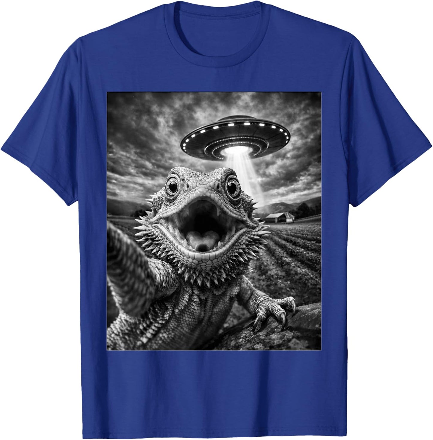 Funny Bearded Dragon Selfie with Alien UFO T-Shirt - T-Shirt | Royal