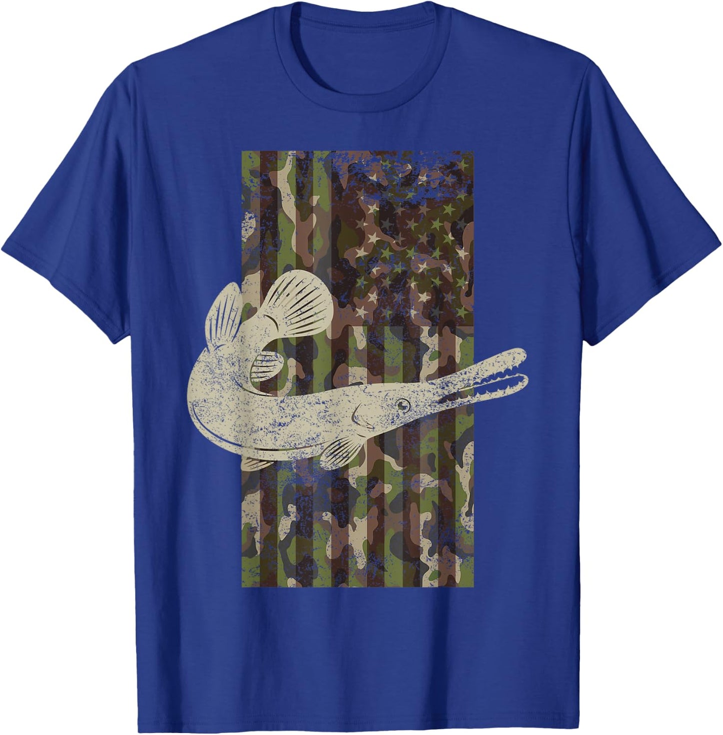 Camo US Flag American Alligator Gar Fishing T-Shirt - T-Shirt | Royal