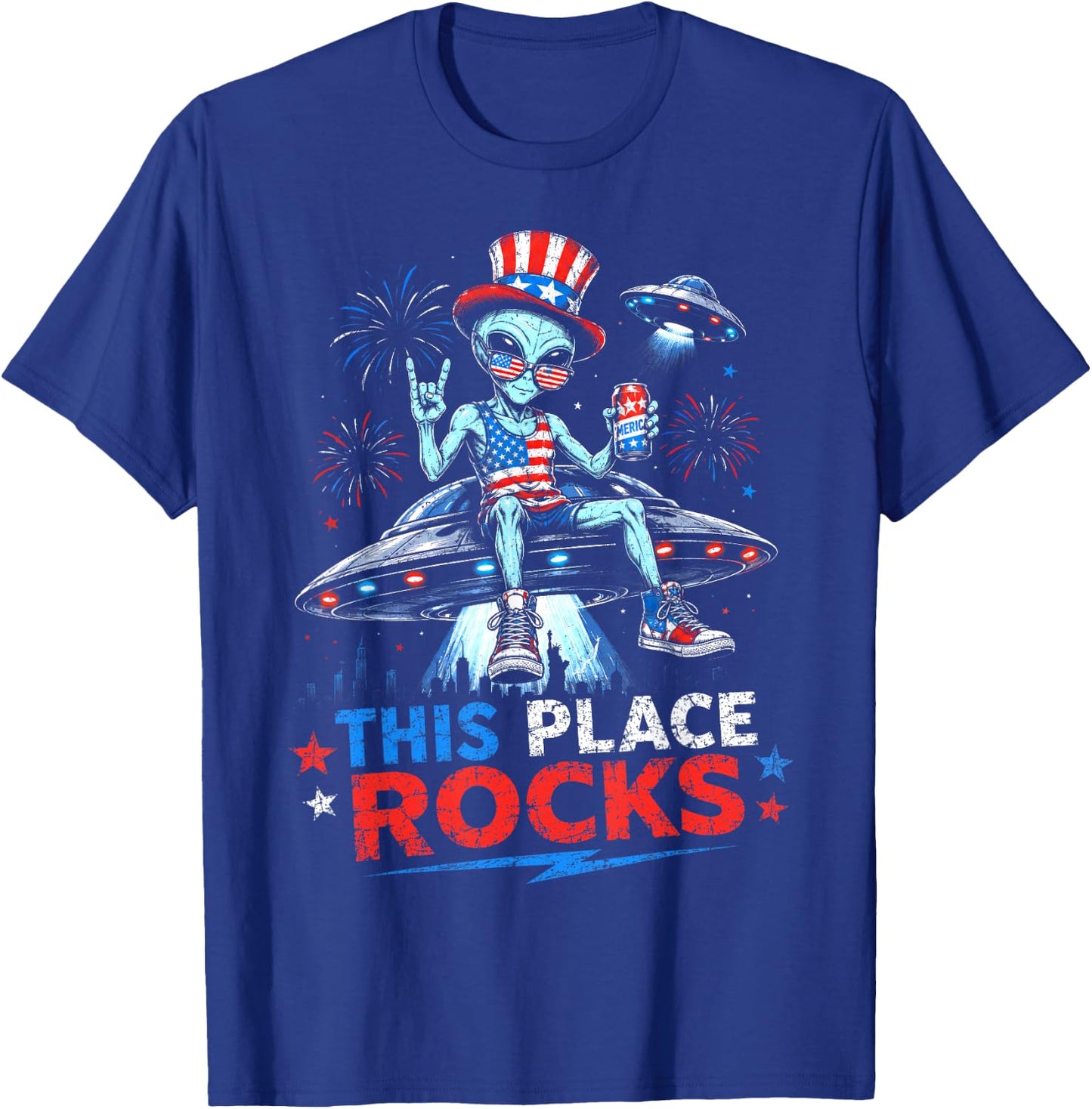 This Place Rocks Alien UFO Area 51 Men Women Kids 4th July T-Shirt - T-Shirt | Royal