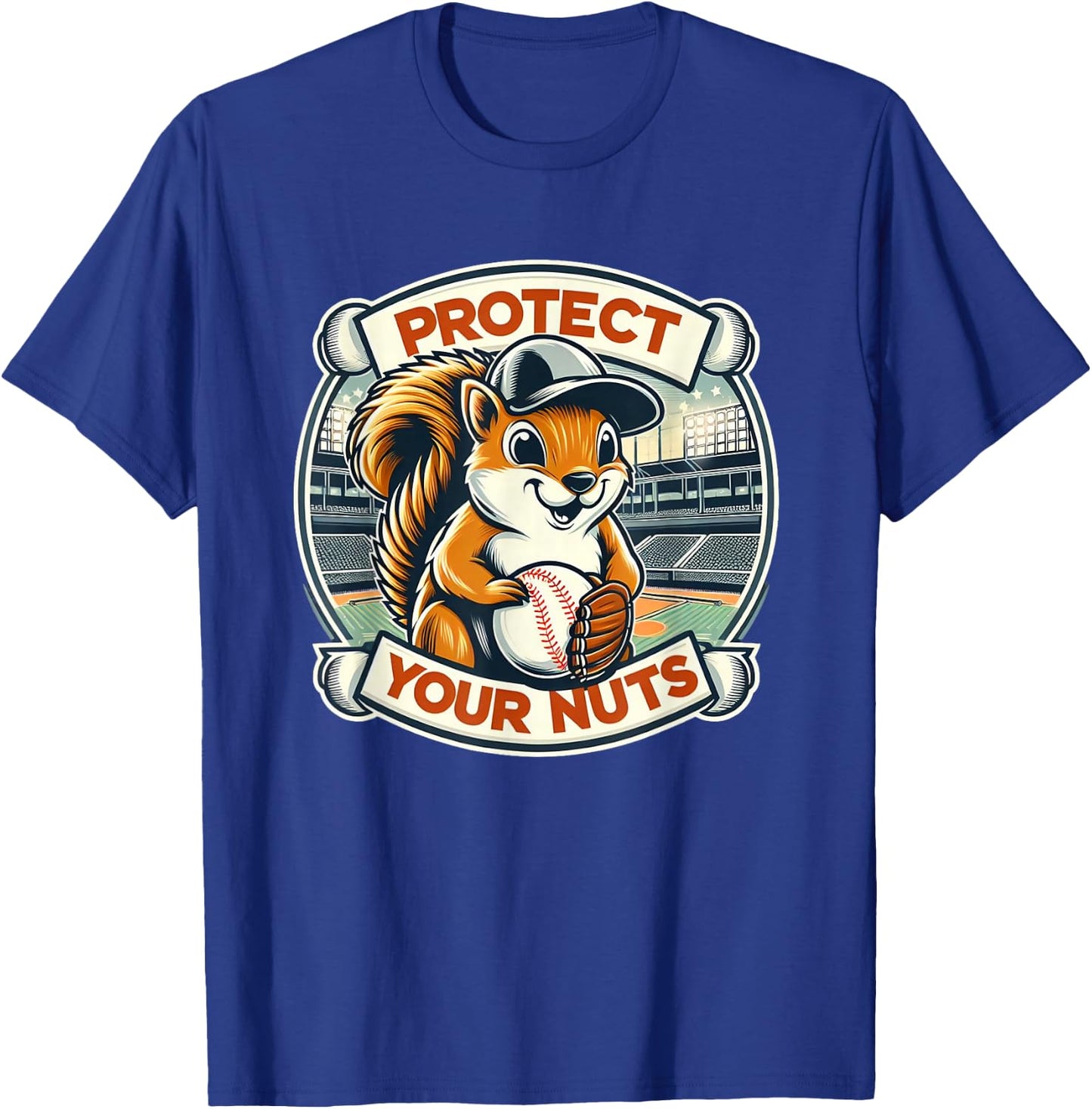 Protect Your Nuts - Squirrel Catcher Funny Baseball T-Shirt - T-Shirt | Royal