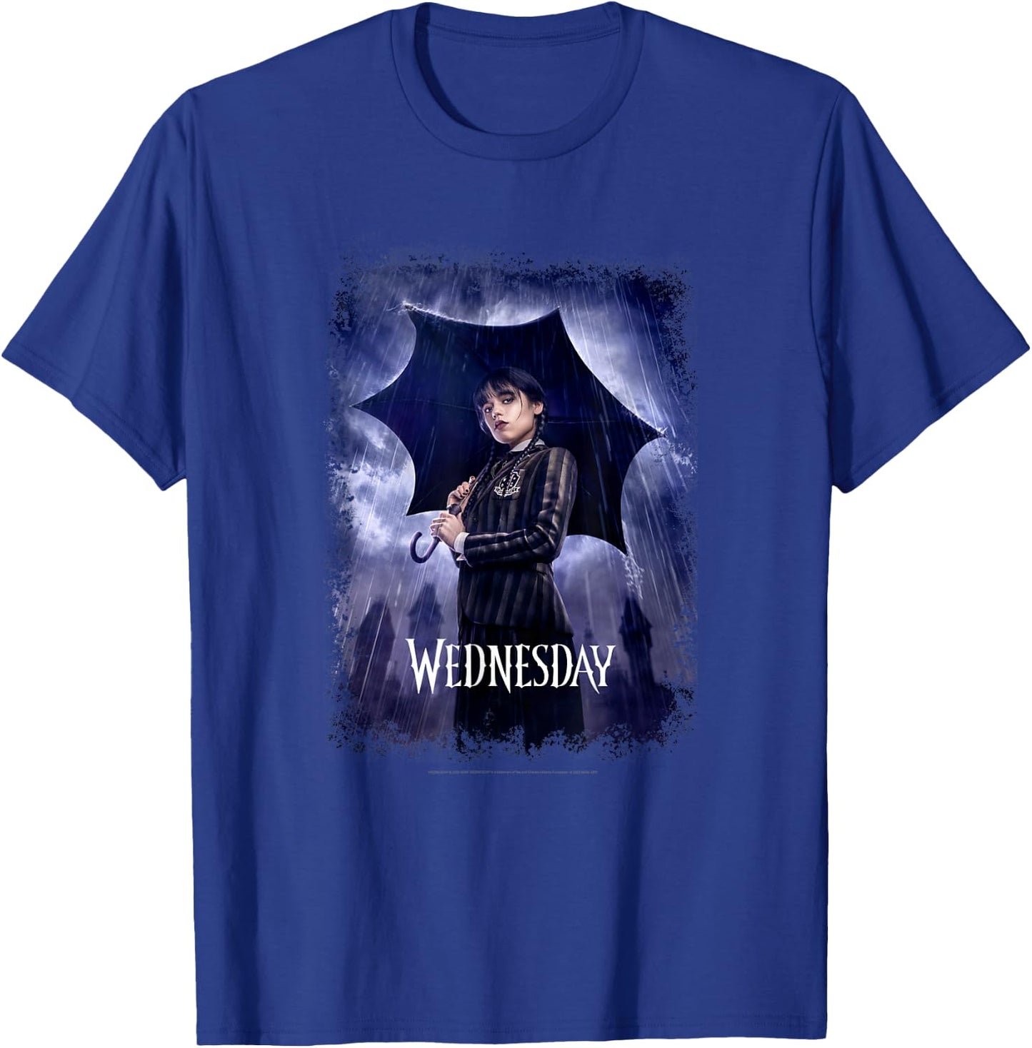 Wednesday Black Umbrella Under The Rain Real Photo Portrait T-Shirt - T-Shirt | Royal