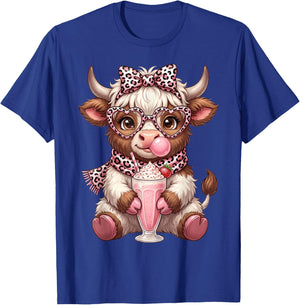 Scottish Highland Cow Eating Bubblegum T-Shirt - T-Shirt | Royal