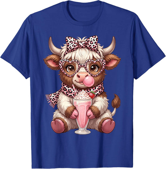Scottish Highland Cow Eating Bubblegum T-Shirt - T-Shirt | Royal