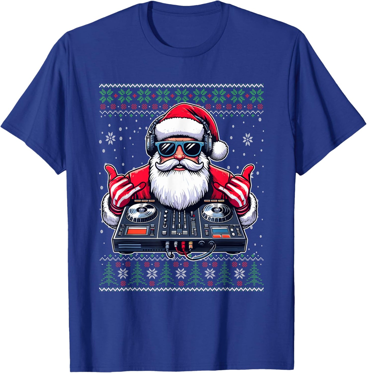 Christmas Santa DJ Mixer Music Ugly Christmas Sweater T-Shirt - T-Shirt | Royal