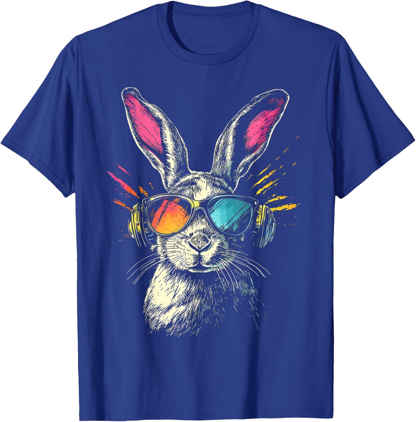 Rabbit Animal Motif Music Headphones Sunglasses Rabbit , black T-Shirt - T-Shirt | Royal