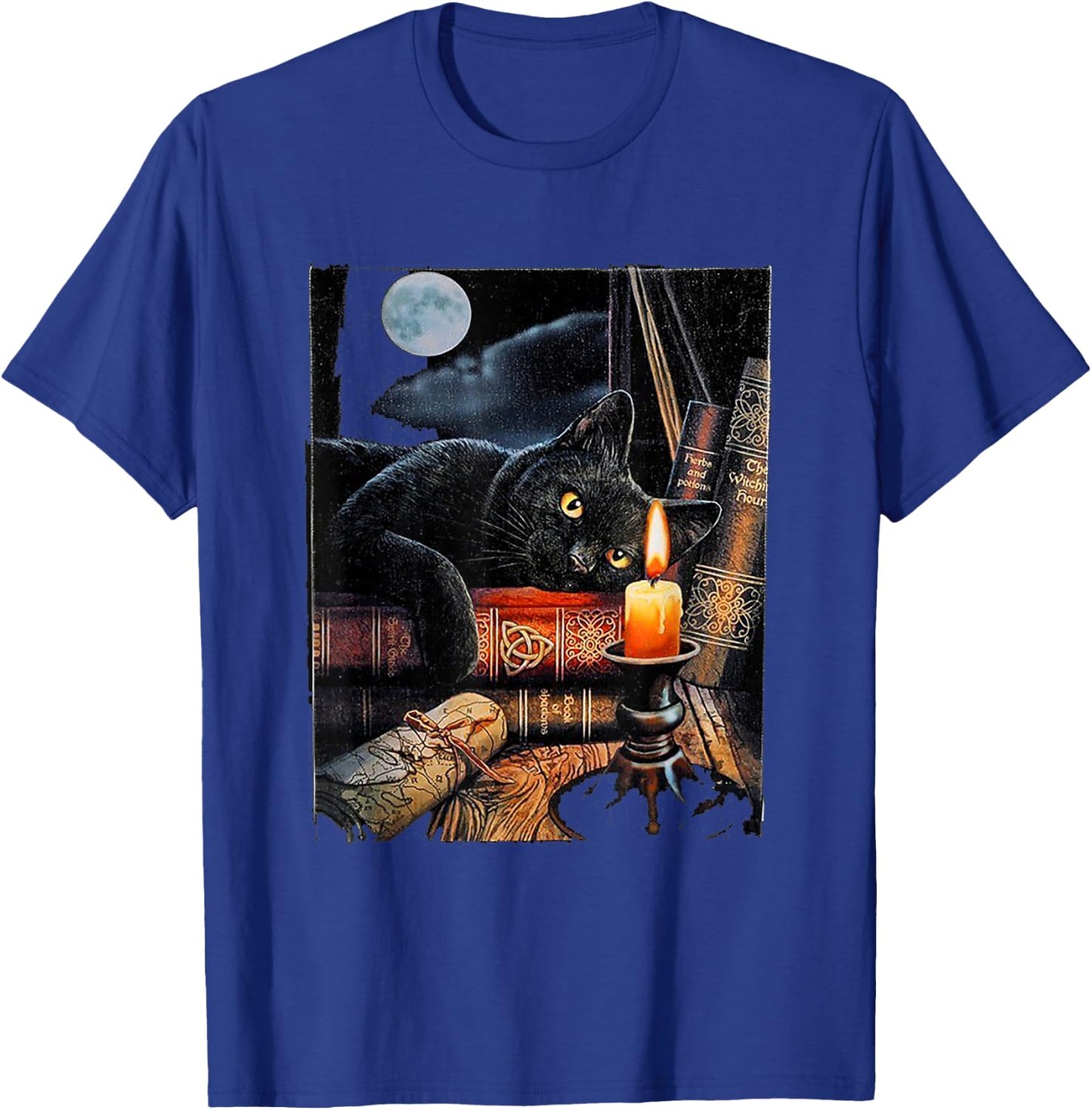 Black Cat Reading Books Witchcraft Ritual T-Shirt - T-Shirt | Royal