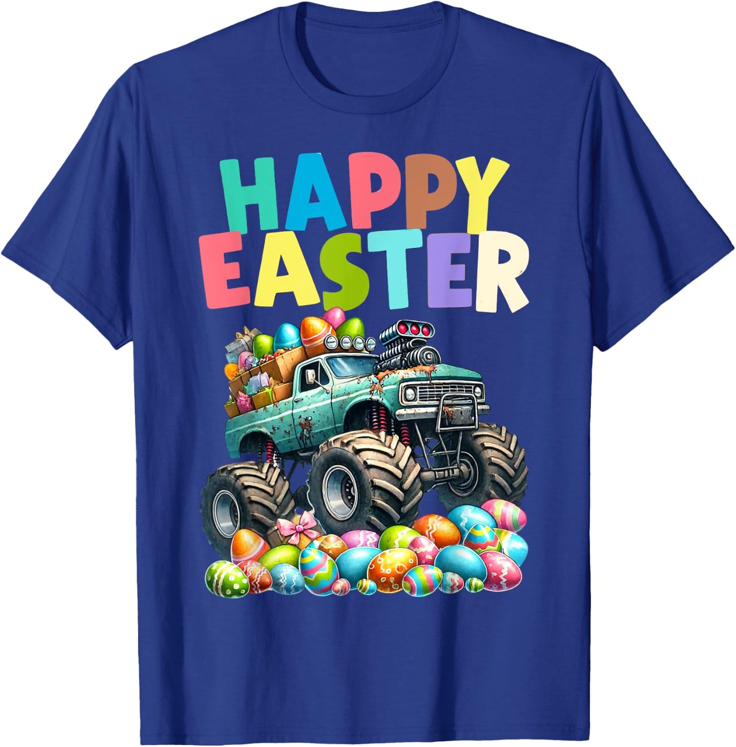 Boys Happy Easter Monster Truck Easter Eggs Hunt Toddler Kid T-Shirt - T-Shirt | Royal
