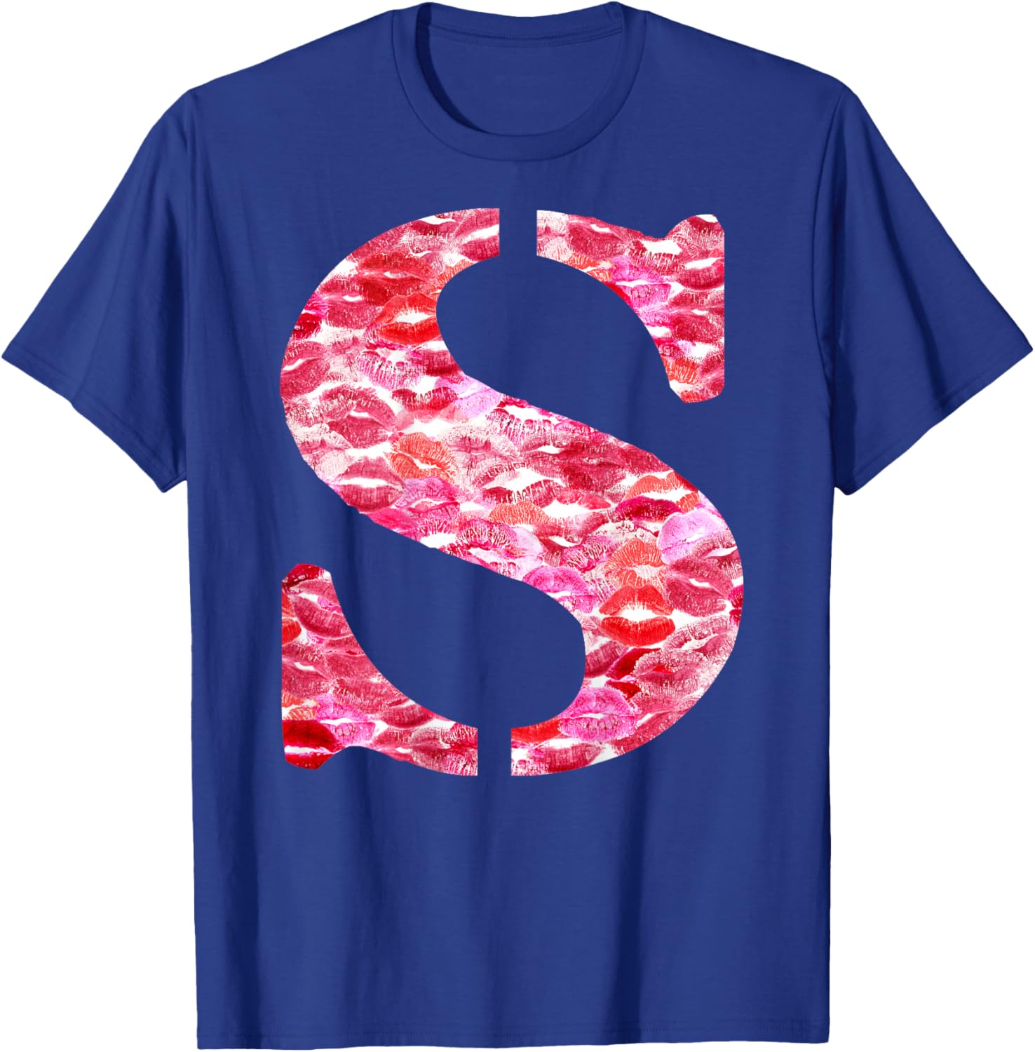 Back Print Only - Lipstick Kisses For Boyfriend Letter S T-Shirt - T-Shirt | Royal