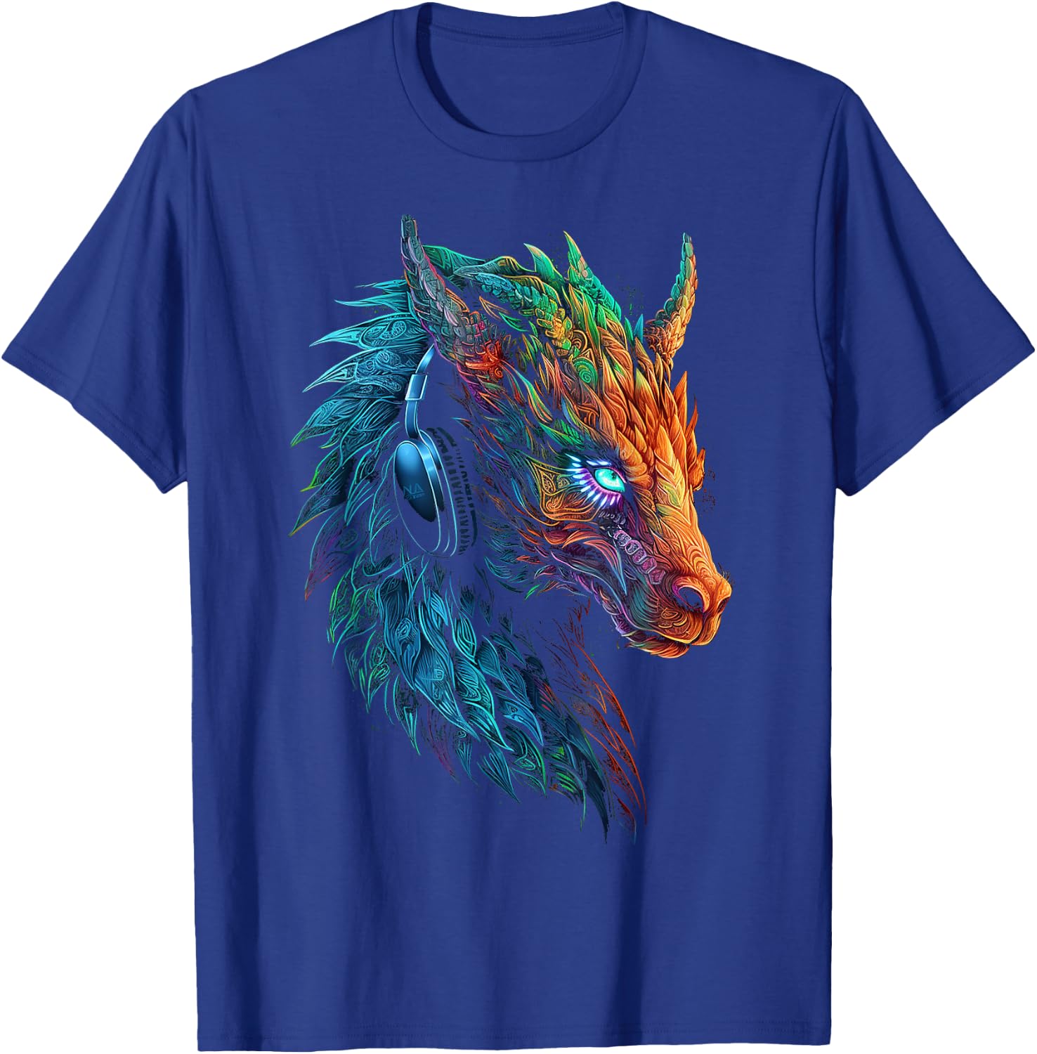 Dragon Colorful Heaphone Animal Art Abstract Graphic Dragon T-Shirt - T-Shirt | Royal