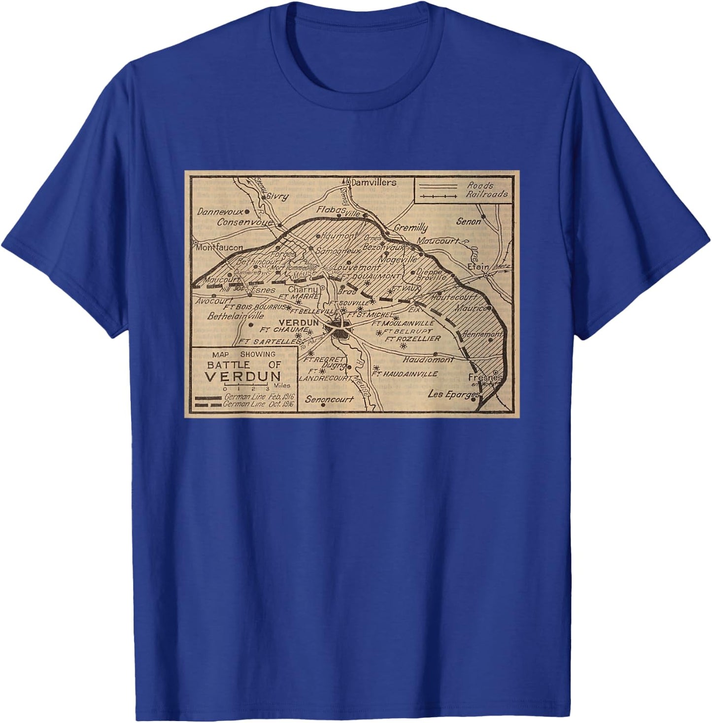 Old Battle of Verdun Map (1924) T-Shirt - T-Shirt | Royal