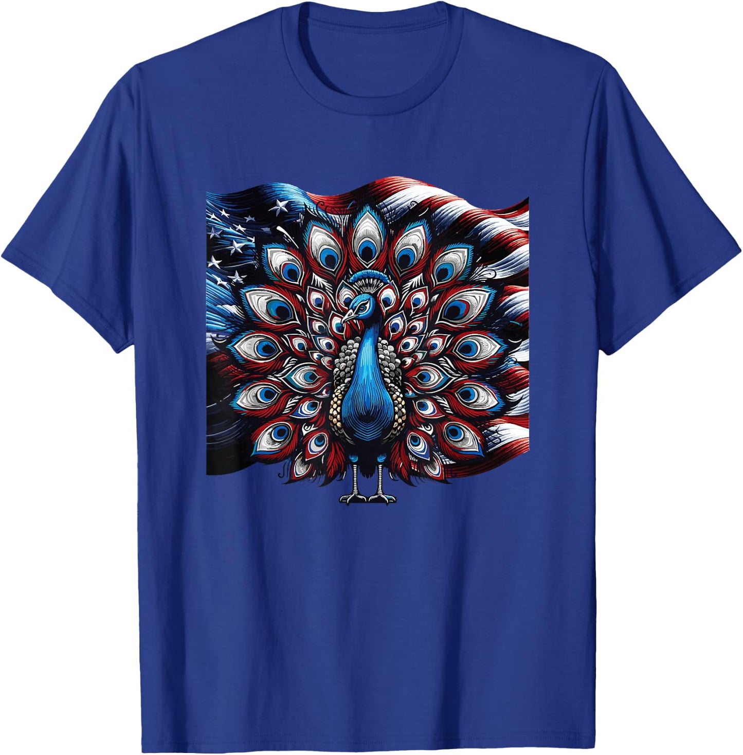 Patriotic Stars Stripes Peacock 4th Of July T-Shirt - T-Shirt | Royal