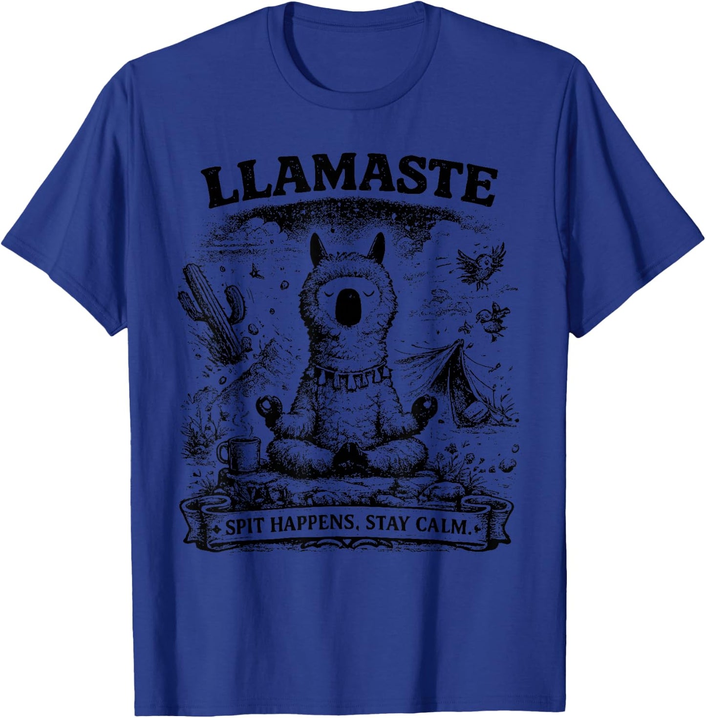 Llamaste Vintage Llama Meditation Outdoor Camping T-Shirt - T-Shirt | Royal