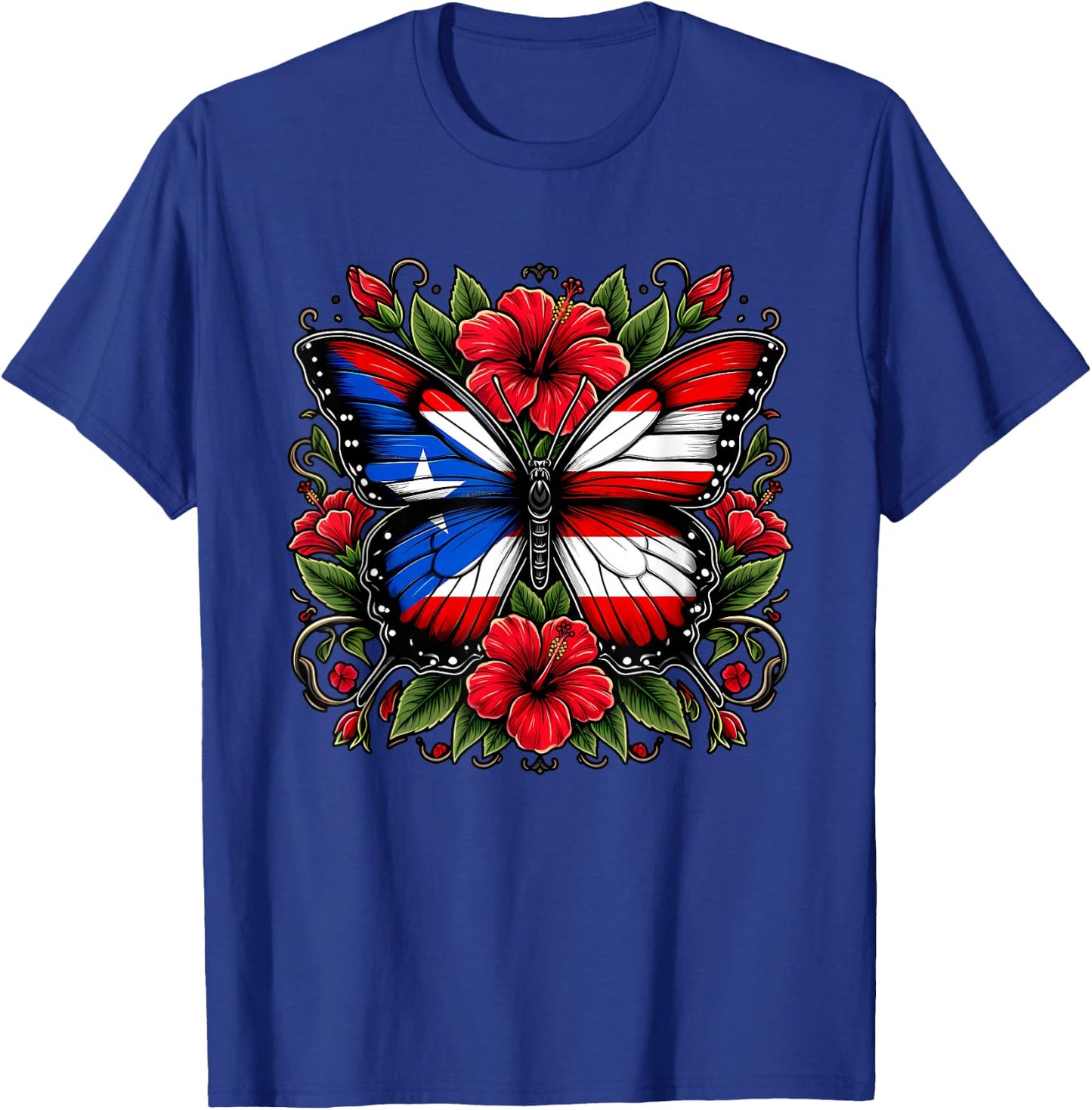Puerto Rican Day | Puerto Rico Butterfly Flag Women and Girl T-Shirt - T-Shirt | Royal