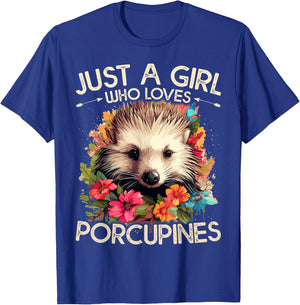 Floral Porcupine Just A Girl Who Loves Porcupines T-Shirt - T-Shirt | Royal
