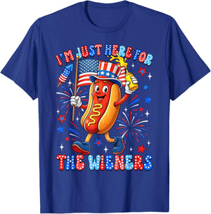 Hot Dog I'm Just Here for The Wieners Funny Fourth of July T-Shirt - T-Shirt | Royal