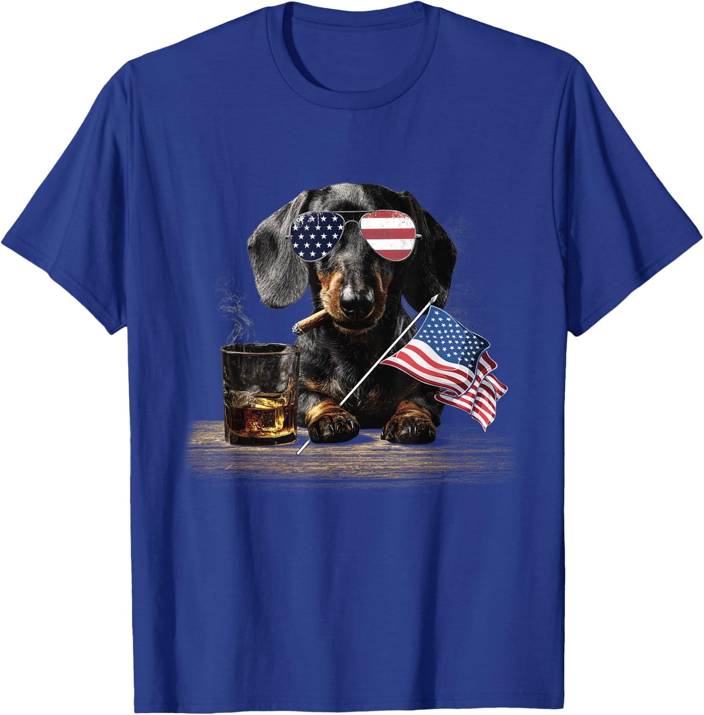 Dachshund Dog Dad Patriotic American Flag July Fourth T-Shirt - T-Shirt | Royal
