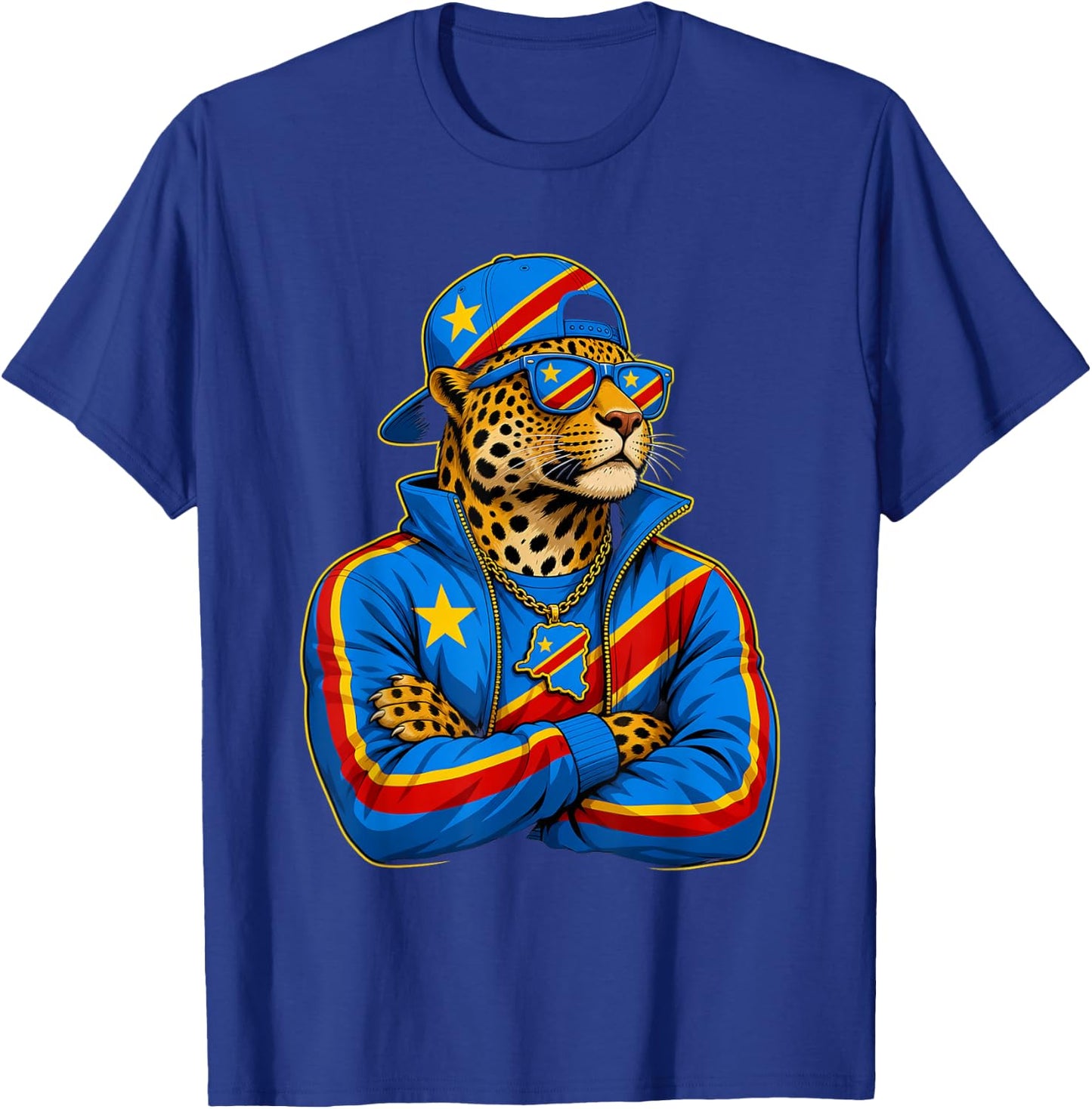 Democratic Republic Congo National Pride Leopard Flag T-Shirt - T-Shirt | Royal
