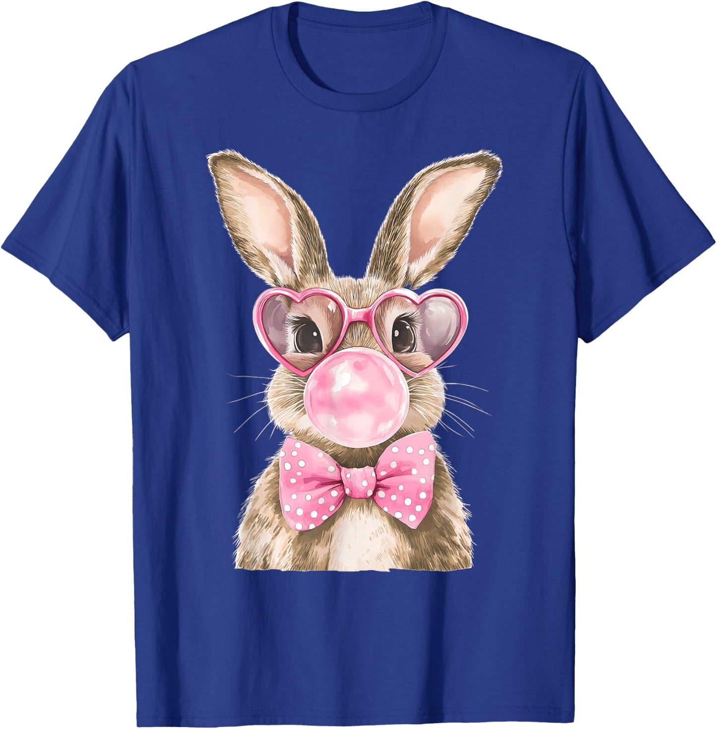 Happy Easter Bunny Blowing Bubble Gum Cute Bow Tie Boy Girl T-Shirt - T-Shirt | Royal