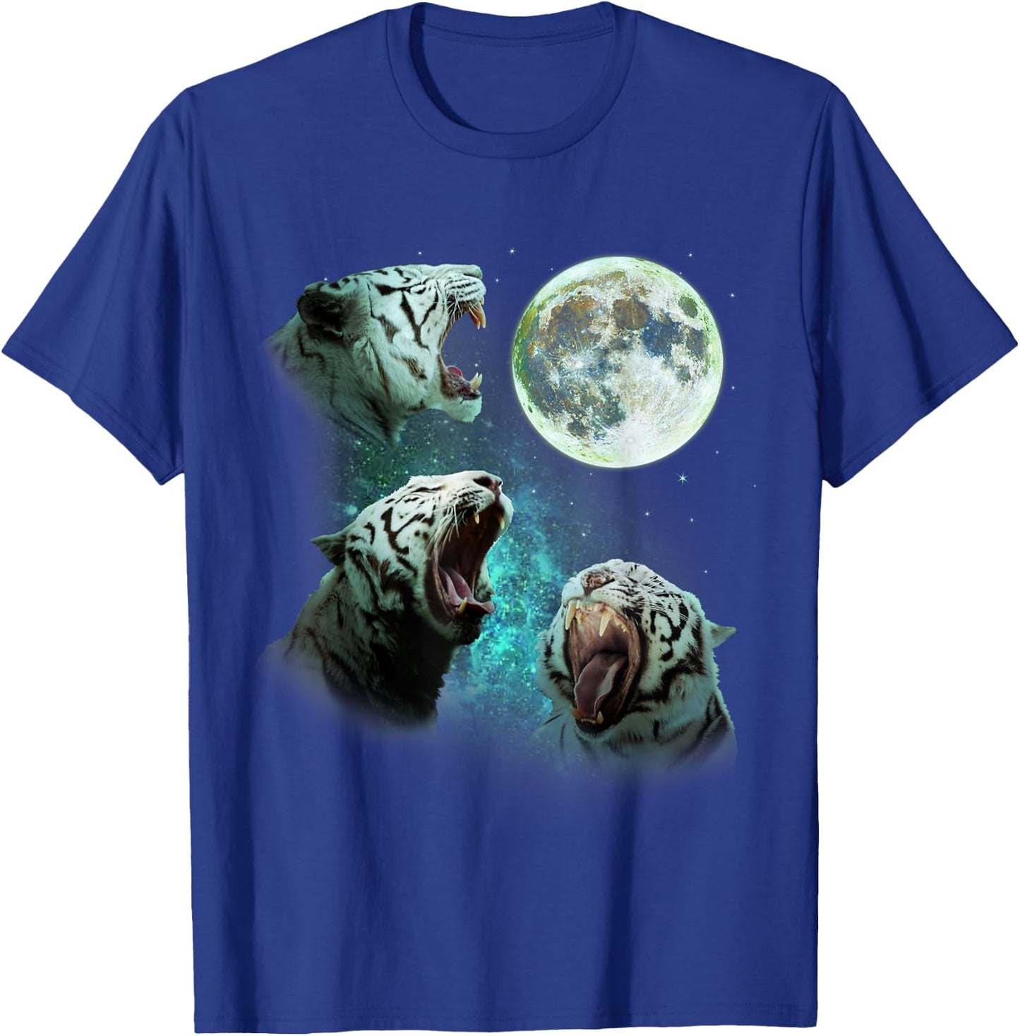 Three White Bengal Tigers Howl At Moon 3 Wolf Wolves Parody T-Shirt - T-Shirt | Royal