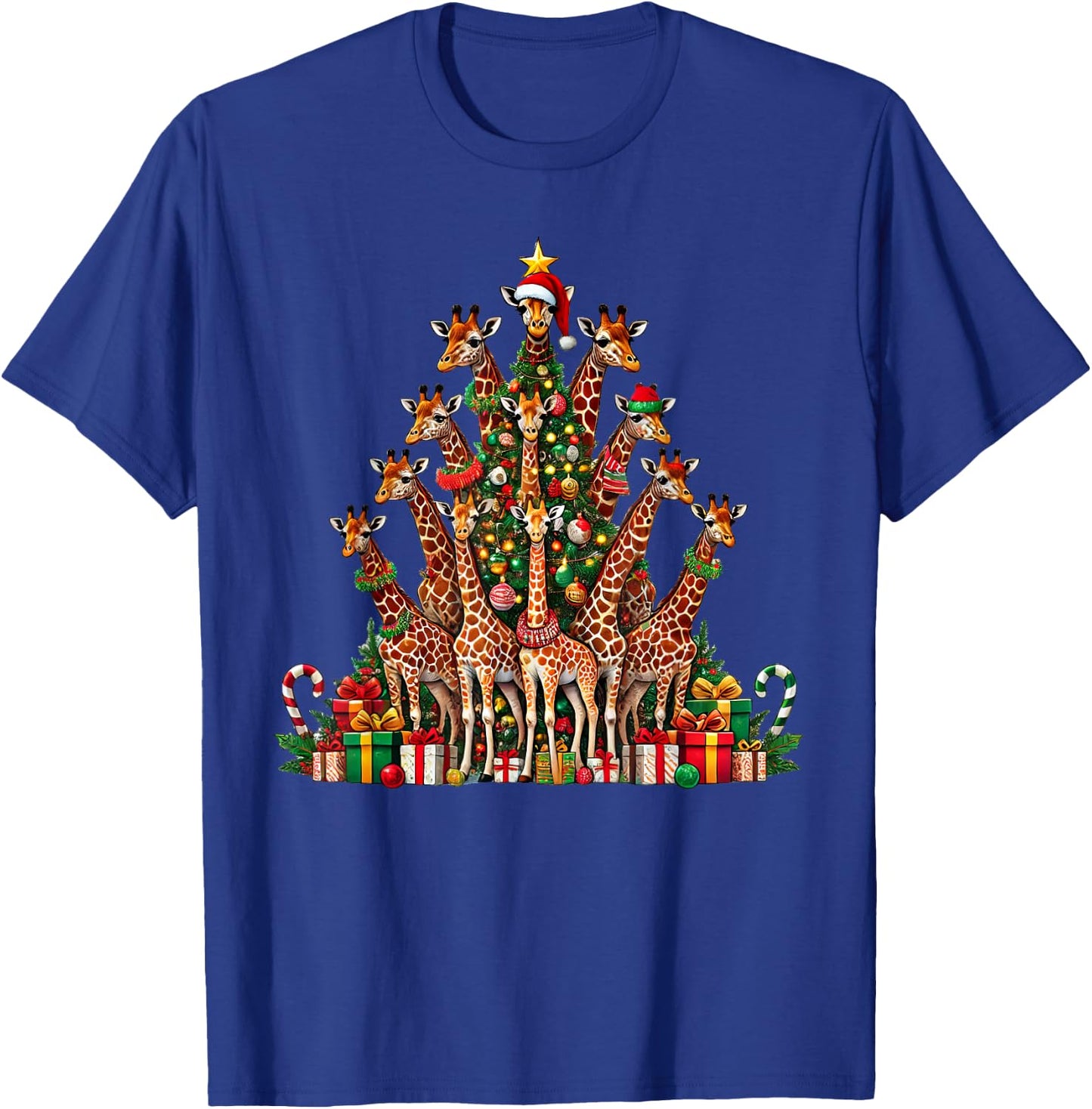 Giraffe Christmas Tree Funny Giraffe Xmas T-Shirt - T-Shirt | Royal