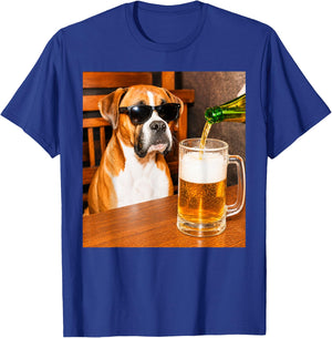 Funny Boxer Drinking Beer Dog Glasses Meme T-Shirt - T-Shirt | Royal