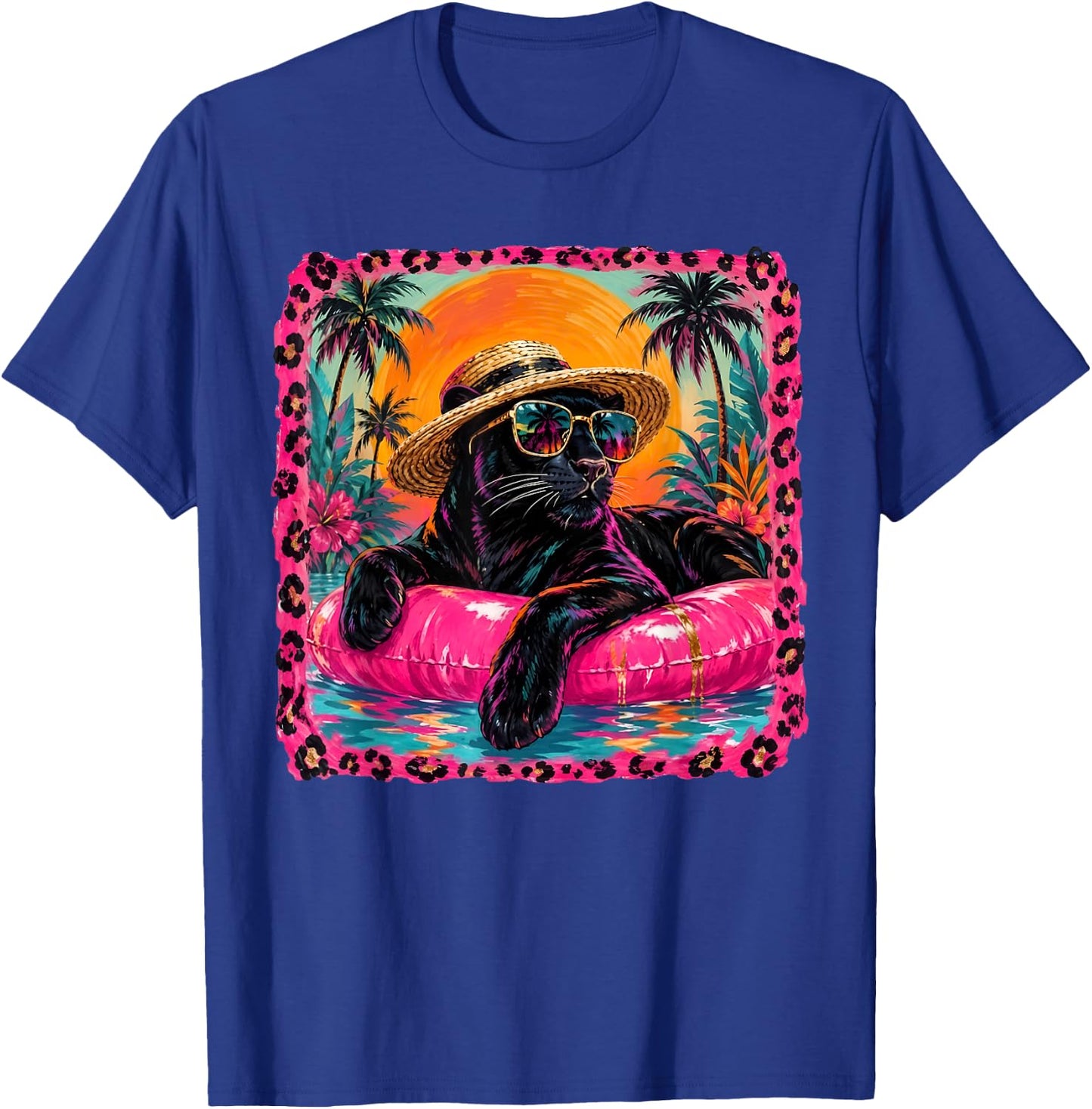 Leopard Summer Panther with Glasses Summer Vacation T-Shirt - T-Shirt | Royal