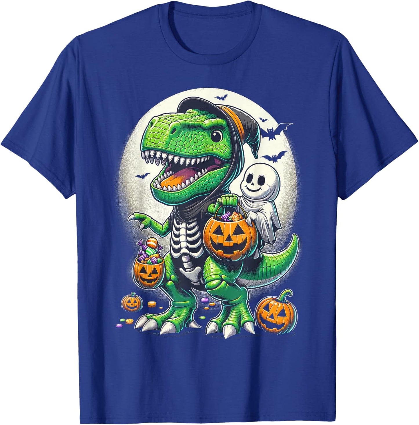 Halloween Funny T Rex Dinosaur Witch Boys Trick Treat T-Shirt - T-Shirt | Royal