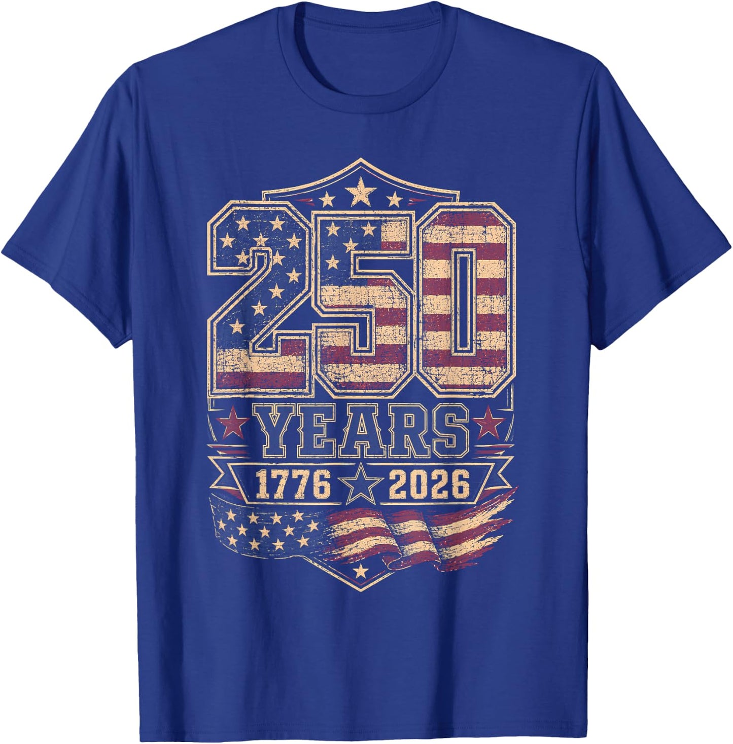 250th Anniversary USA 2026 American Flag Patriotic Freedom T-Shirt - T-Shirt | Royal
