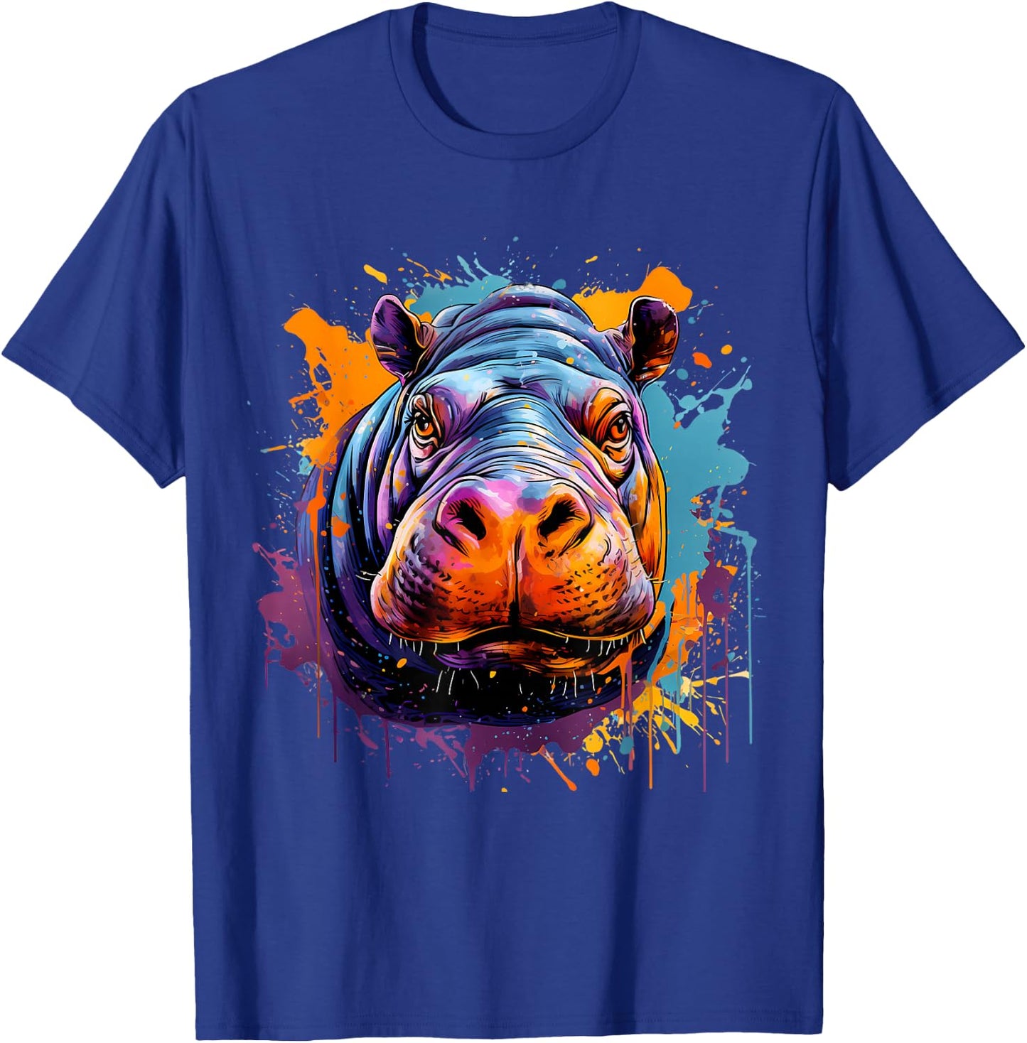 Hippo Hippopotamus Nature Portrait Colourful Splash Artwork T-Shirt - T-Shirt | Royal