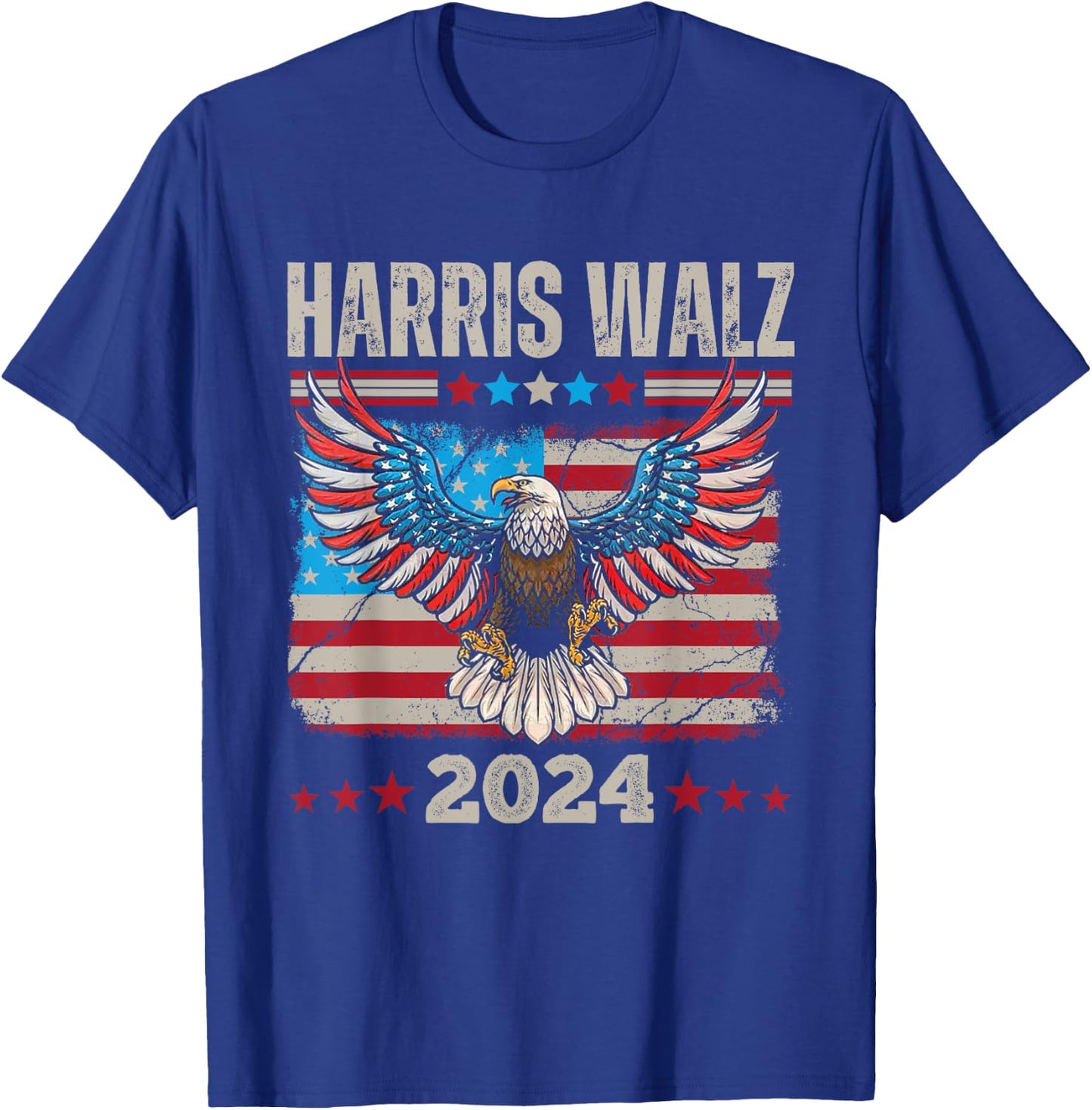 Harris Walz Waltz 2024 election distressed eagle flag T-Shirt - T-Shirt | Royal
