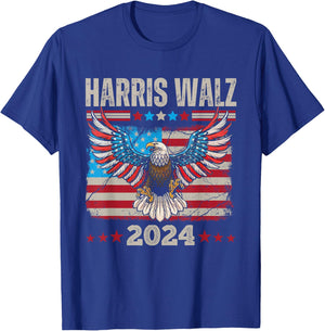 Harris Walz Waltz 2024 election distressed eagle flag T-Shirt - T-Shirt | Royal