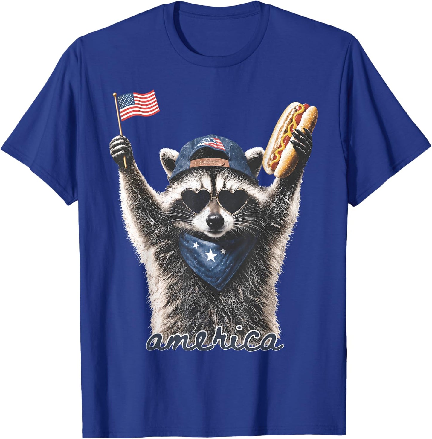 Feral Raccoon America 250th Patriotic USA Flag Men Women T-Shirt - T-Shirt | Royal