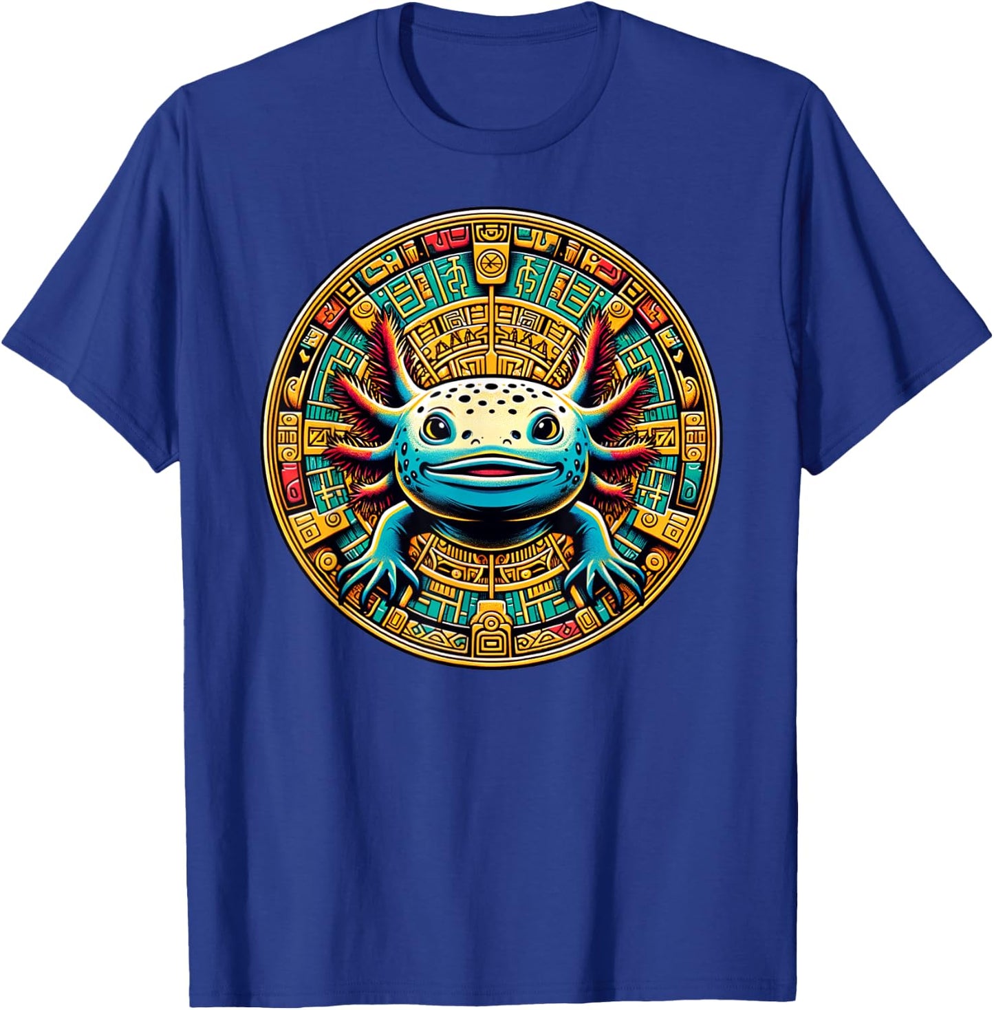 Aztec Art And Mexican Hispanic Heritage, Salamander Axolotl T-Shirt - T-Shirt | Royal