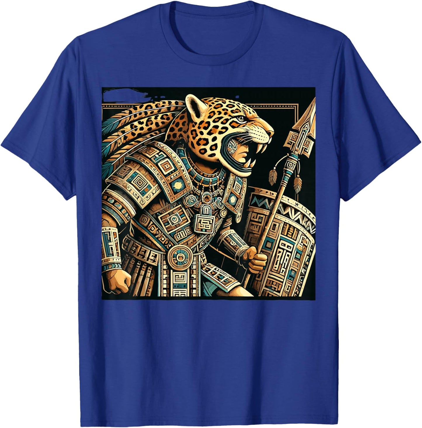 Penachos Aztecas Mexico Aztec Warrior Costume Mayan Jaguar T-Shirt - T-Shirt | Royal