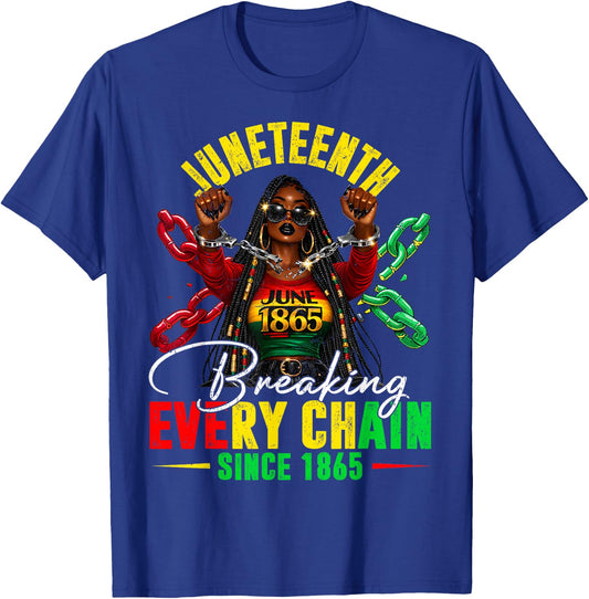 Vintage Juneteenth Breaking Every Chain Since 1865 Men Women T-Shirt - T-Shirt | Royal