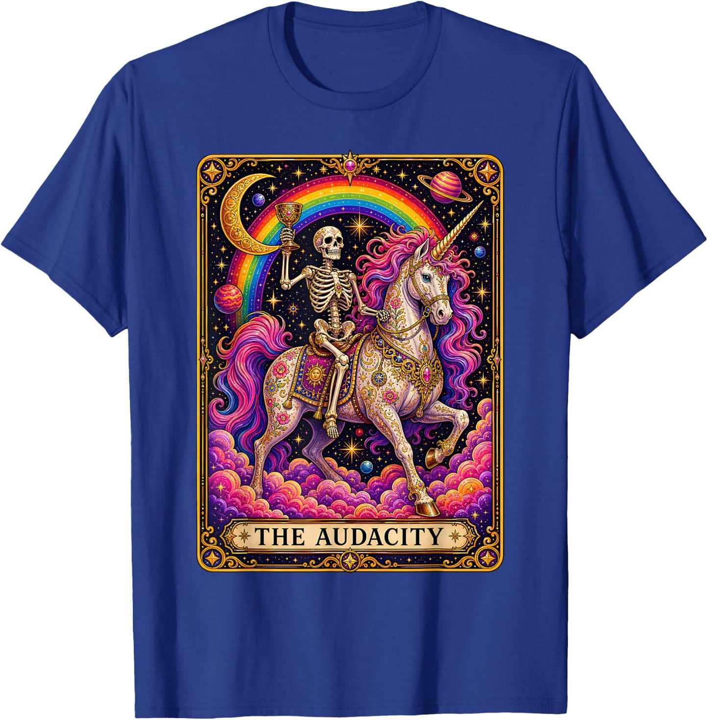 Tarot Card The Audacity Rainbow Skeleton Unicorn Lover T-Shirt - T-Shirt | Royal