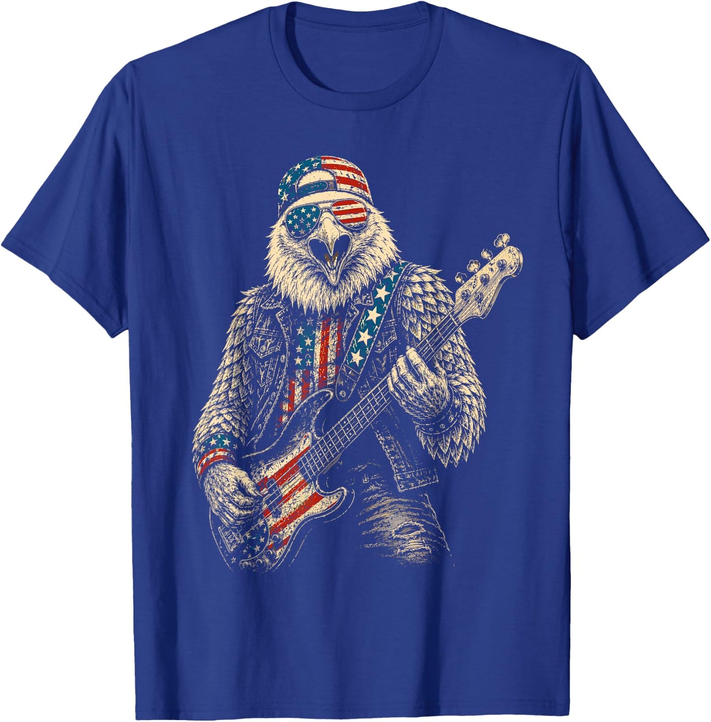 4th of July Patriotic Eagle Bass Guitar 1776 2026 T-Shirt - T-Shirt | Royal