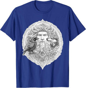 Odin Celtic Viking with Wolf and Odins Raven Valhalla Pagan T-Shirt - T-Shirt | Royal