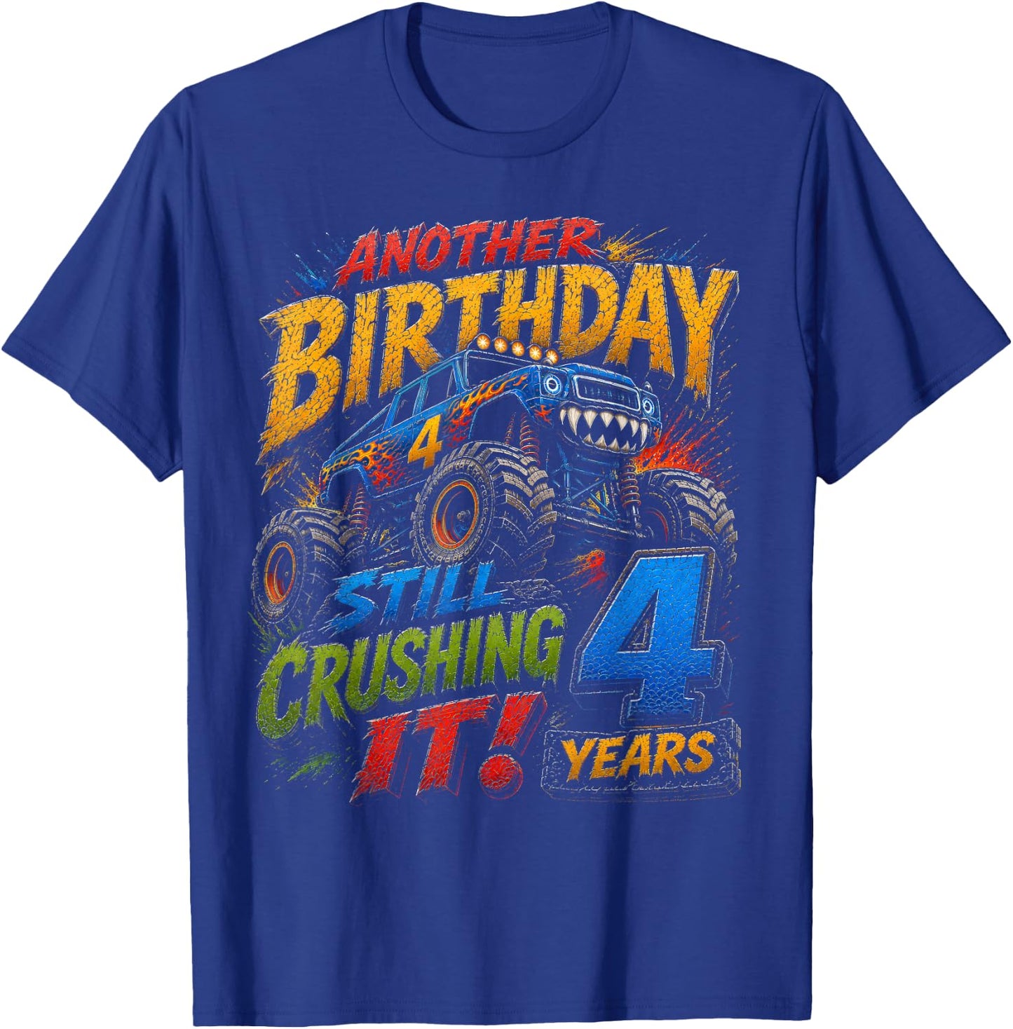 Monster Truck 4th Birthday 4 Year Old Boy Truck Lover T-Shirt - T-Shirt | Royal