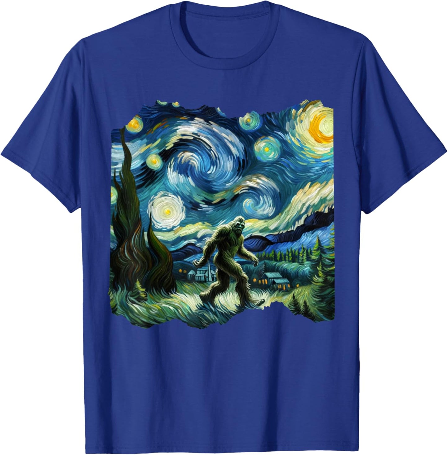 Bigfoot Sasquatch Van Gogh Art Painting Star Sky Night T-Shirt - T-Shirt | Royal