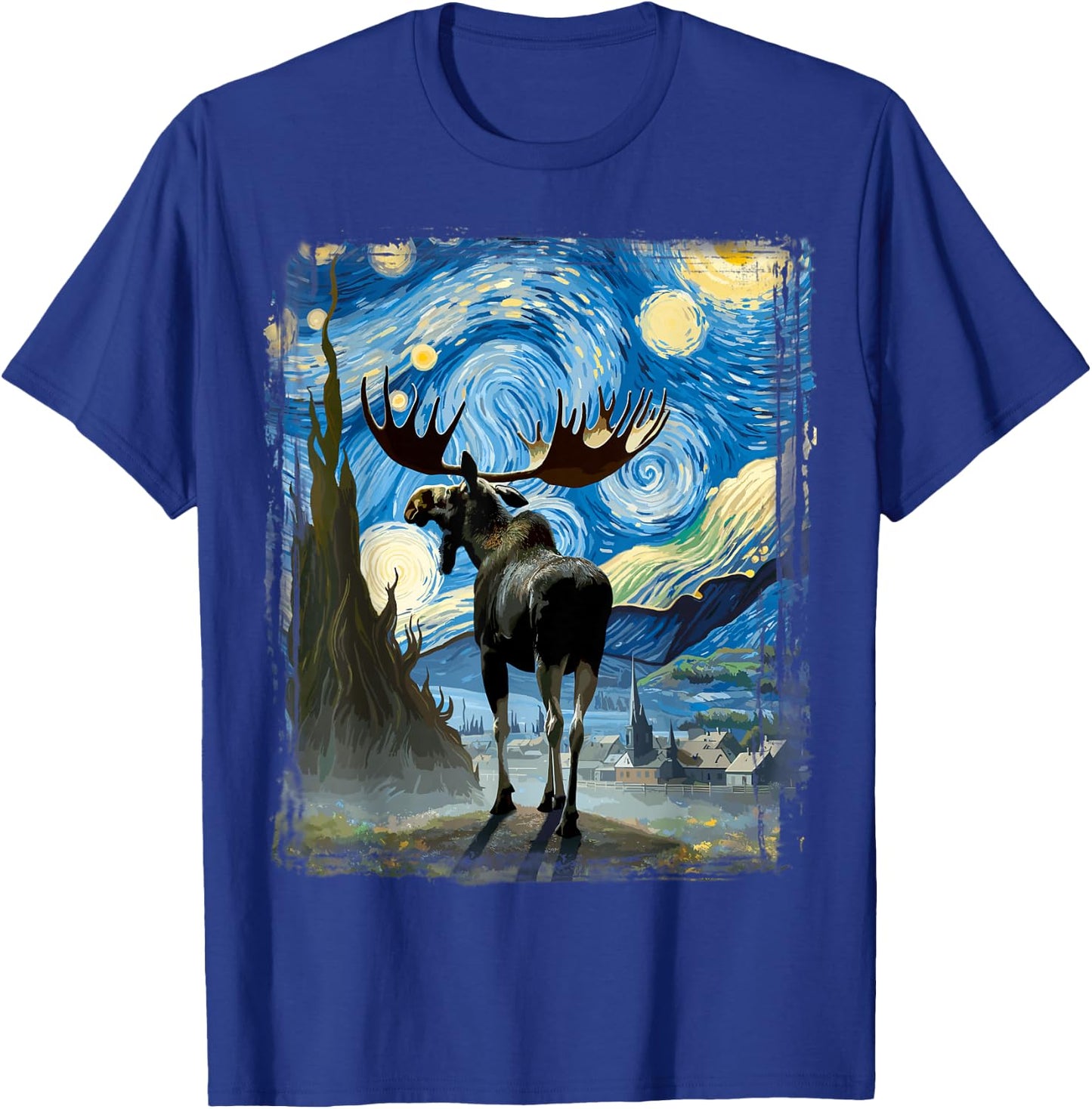 Moose Star Gazer Artistic Van Gogh Style Starry Night Moose T-Shirt - T-Shirt | Royal