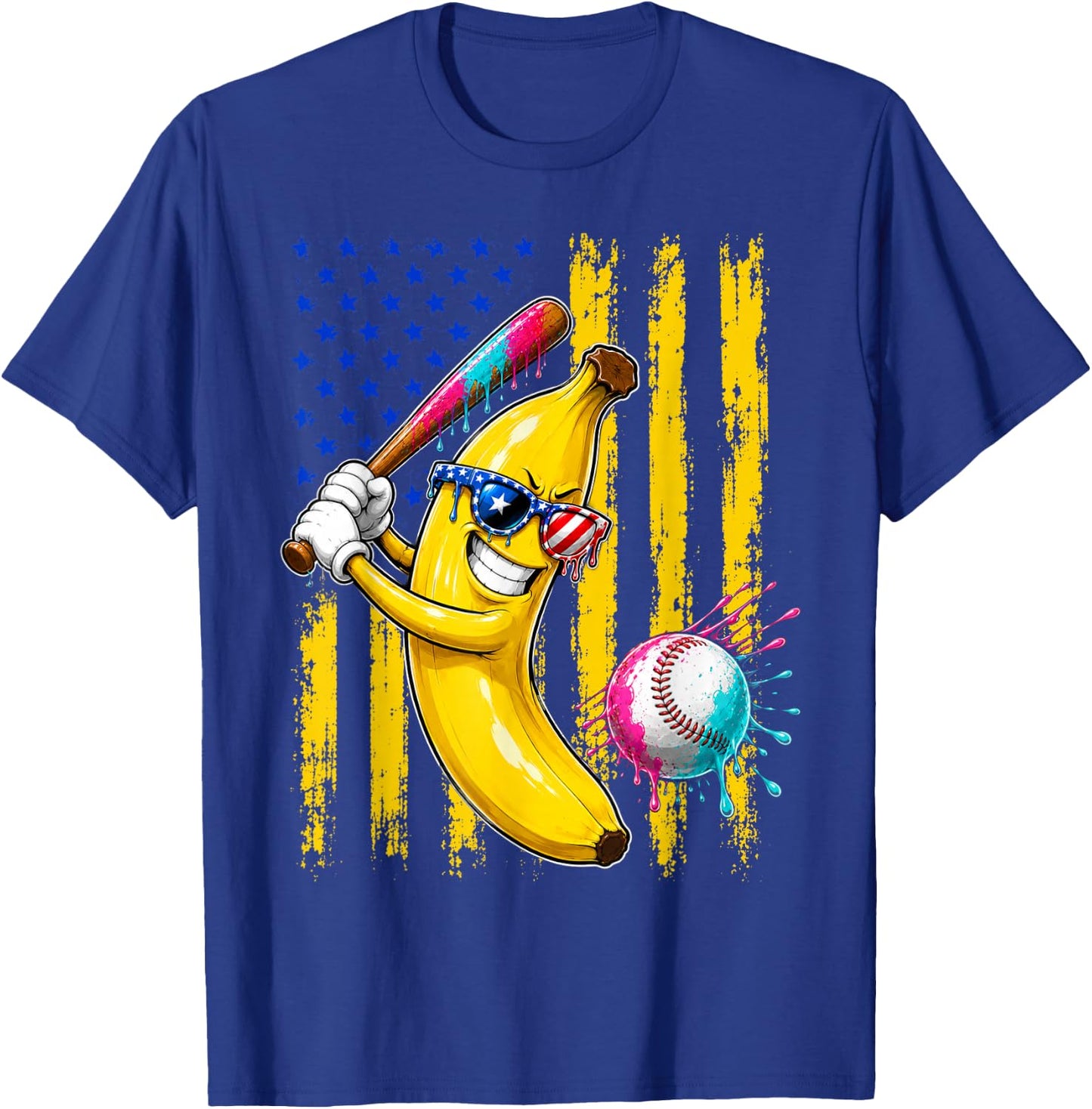 Funny Banana Drip American Flag T-Shirt - T-Shirt | Royal
