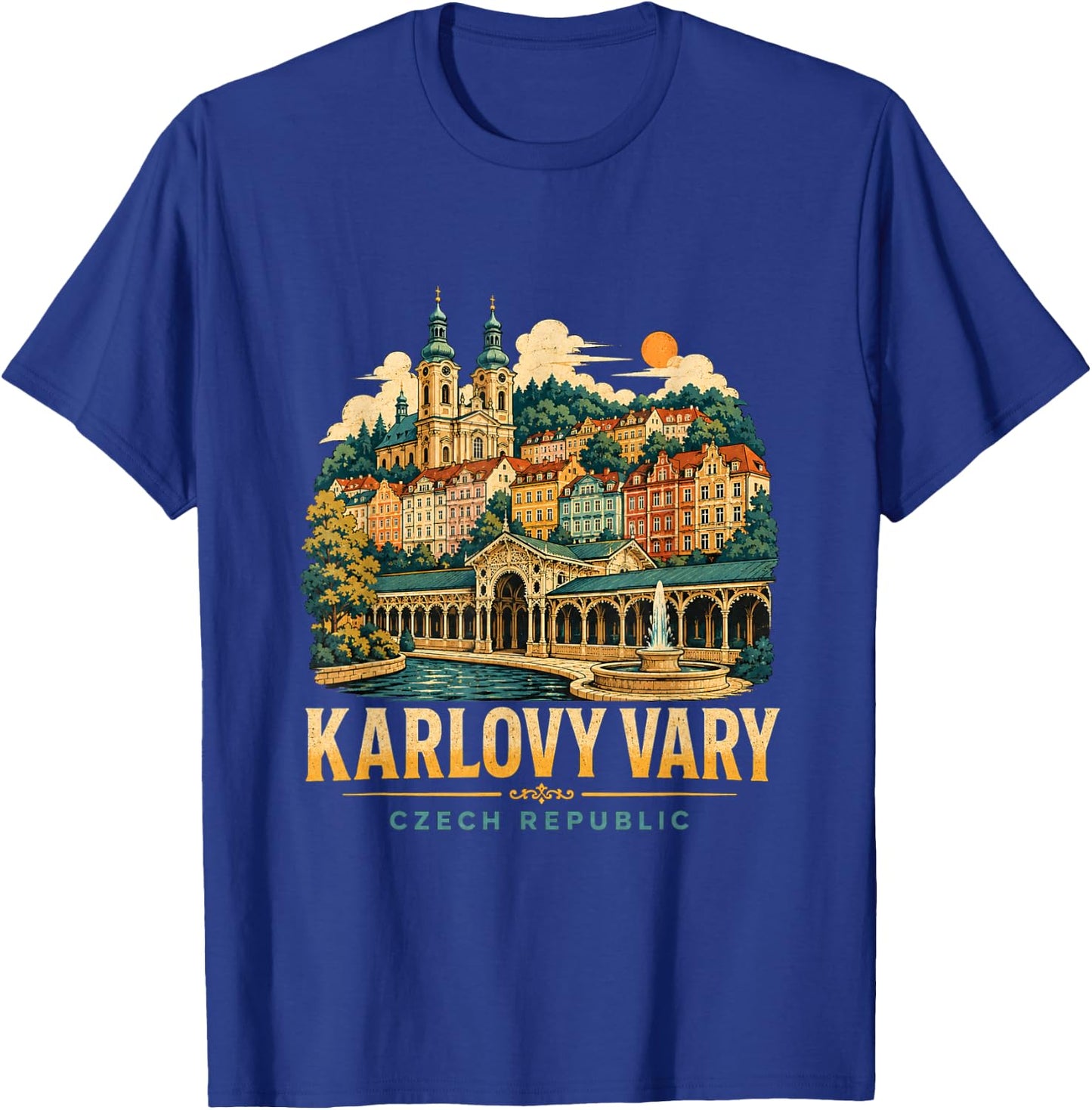 Vintage Karlovy Vary Czech Republic Travel Landmark Gift T-Shirt - T-Shirt | Royal