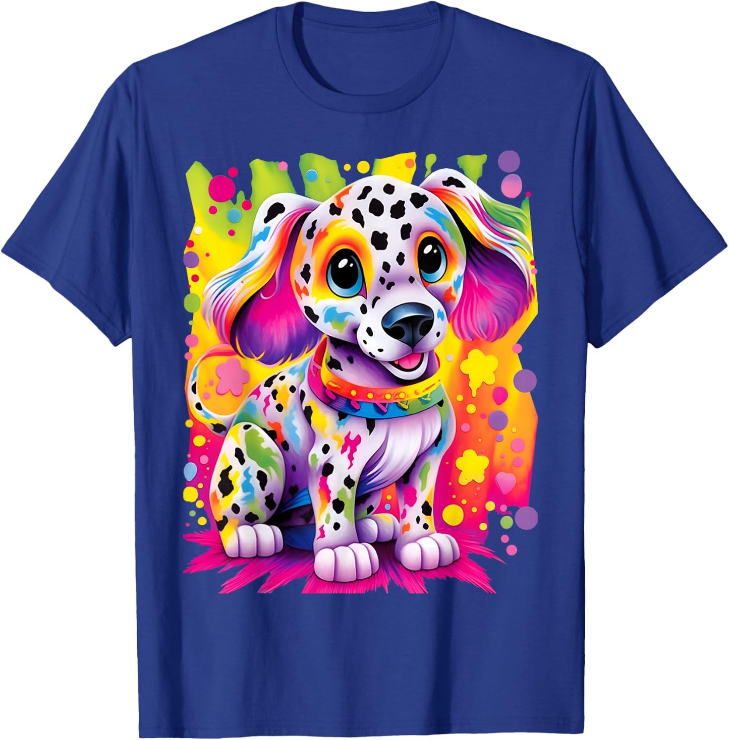 Little Dalmatian Puppy Colorful Rainbow Vibrant Graphic T-Shirt - T-Shirt | Royal