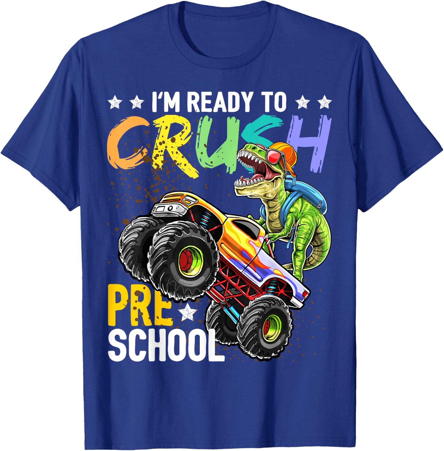 Crush Preschool Dinosaur Monster Truck Back to School Boys T-Shirt - T-Shirt | Royal