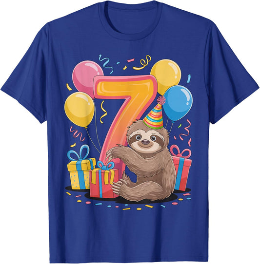 Sloth 7th birthday boy girl 7 years old seventh seven Sloth T-Shirt - T-Shirt | Royal