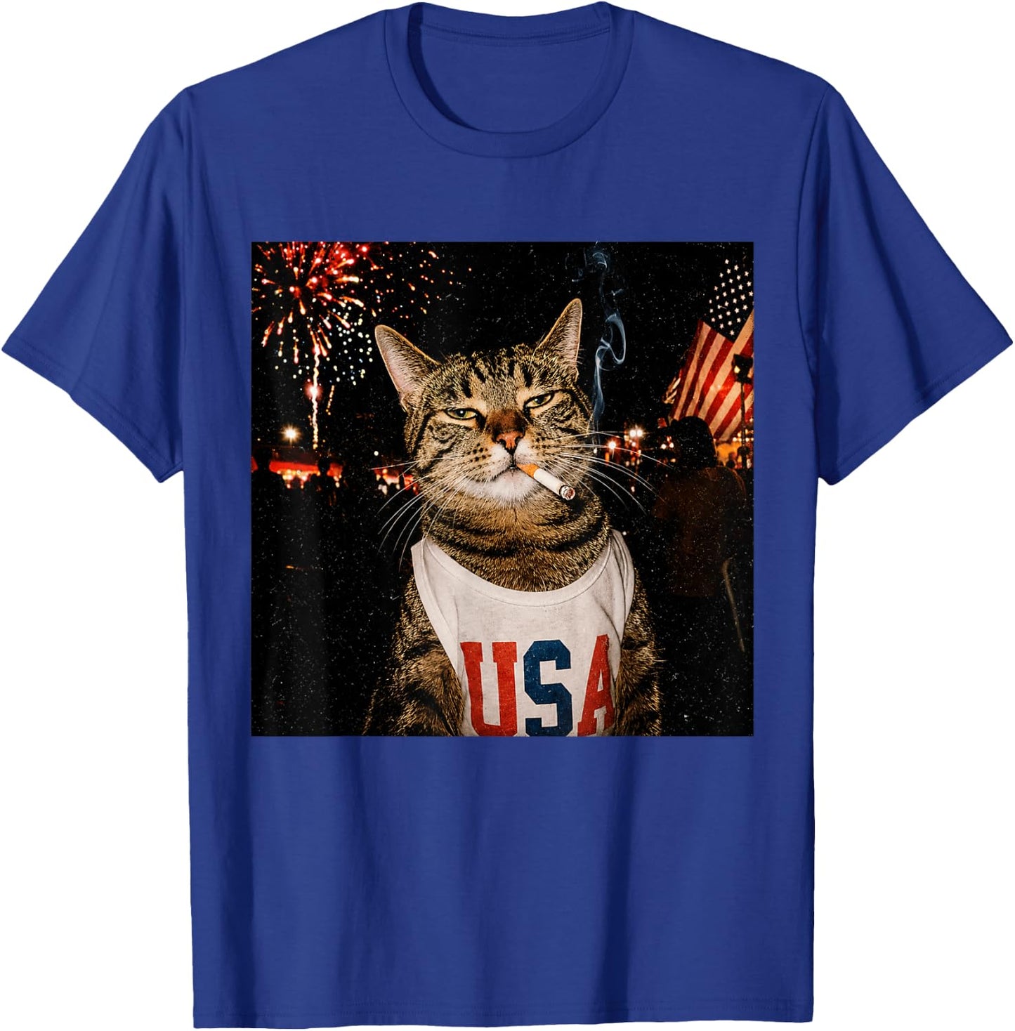 Patriotic Smoking Cat USA 4th of July Funny Cat Lover T-Shirt - T-Shirt | Royal