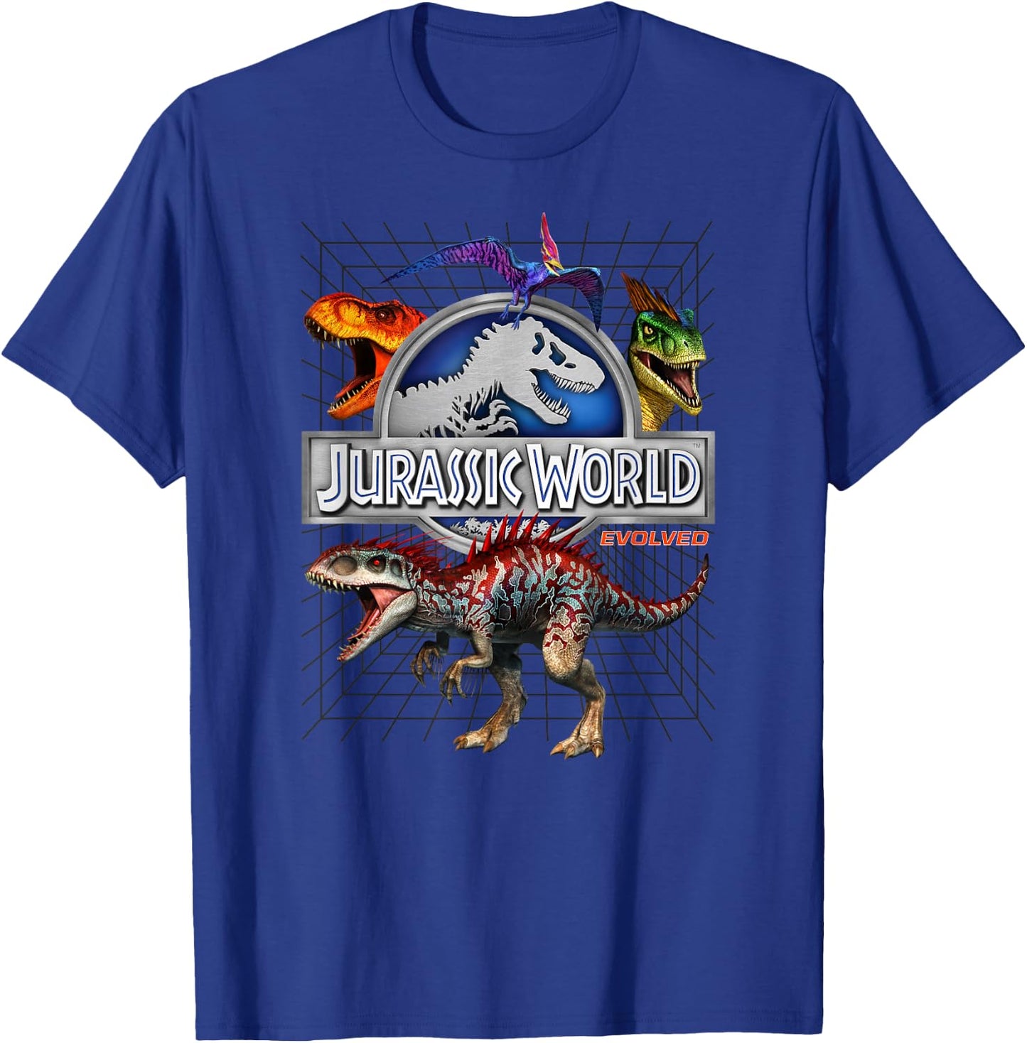 Jurassic World Evolved Dino Grid T-Rex T-Shirt - T-Shirt | Royal