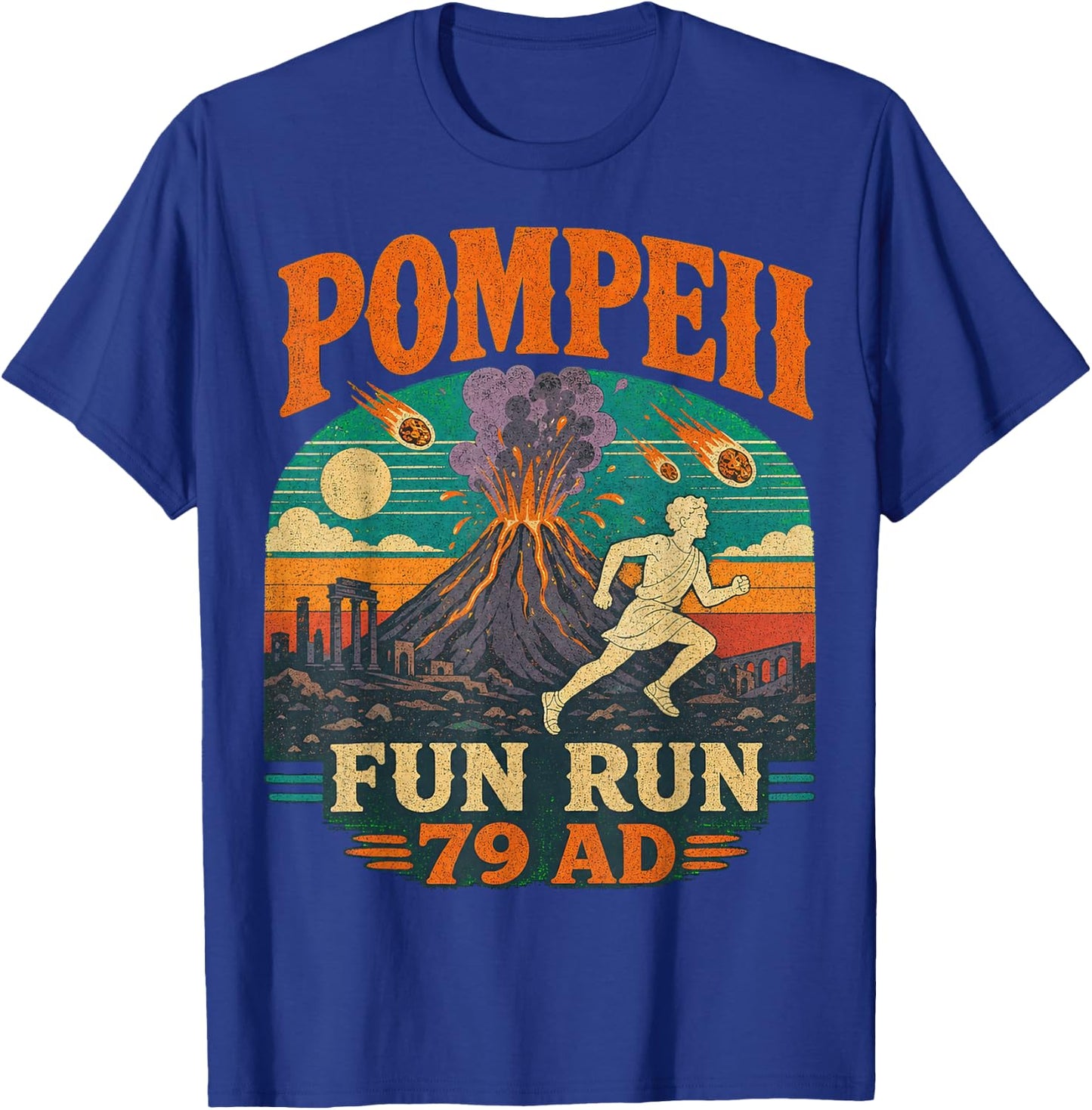 Pompeii Fun Run Vintage Volcano Illustration T-Shirt - T-Shirt | Royal